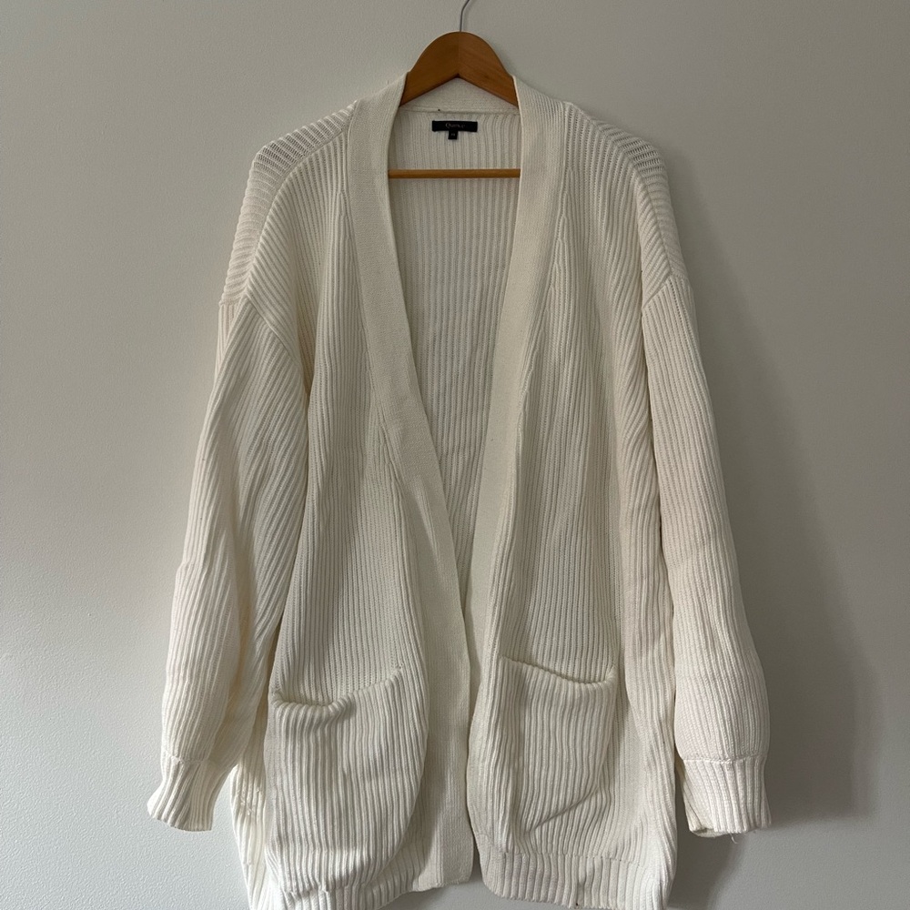 Quince XL Women's White Ribbed Cardigan